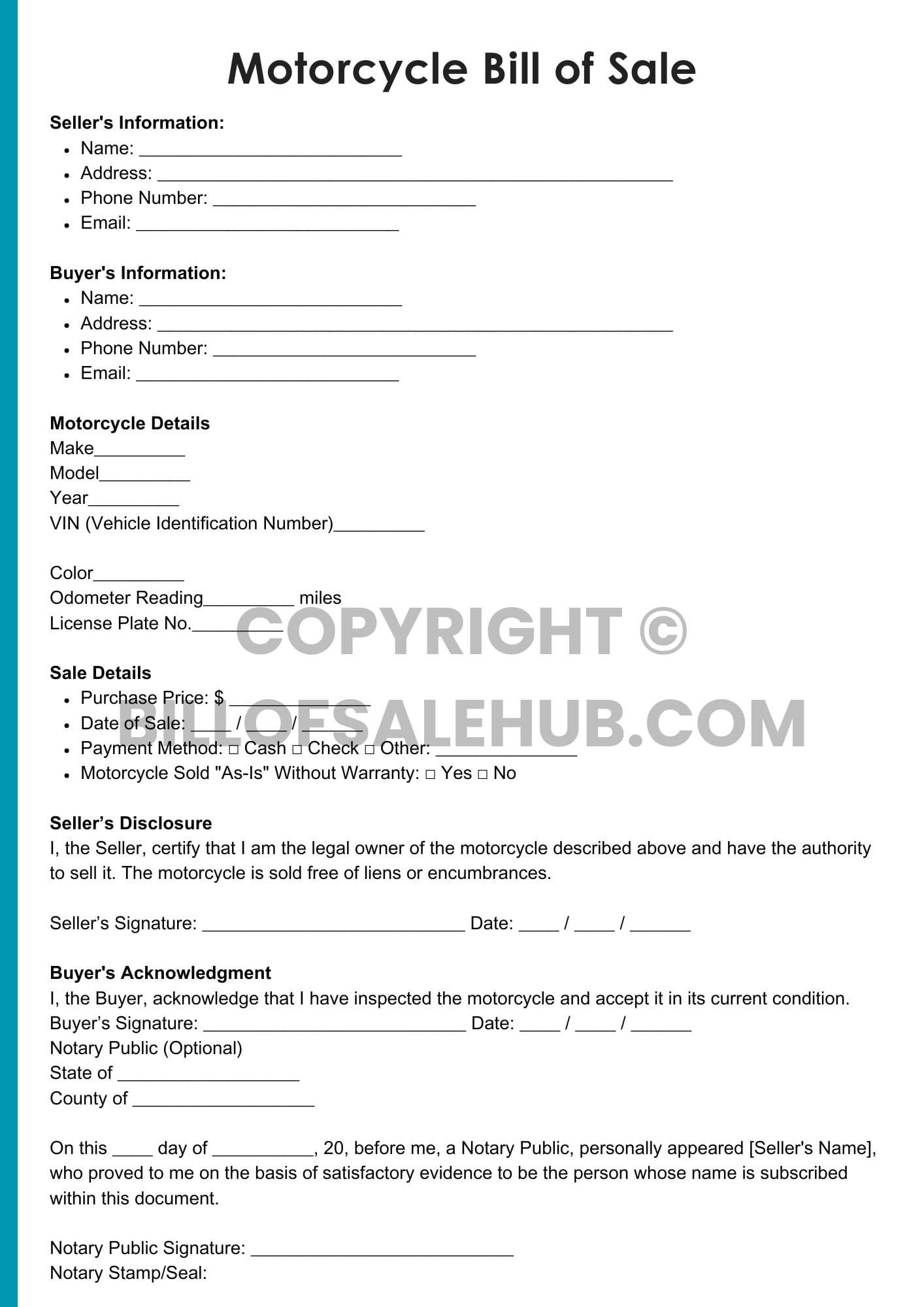 Motorcycle Bill of Sale