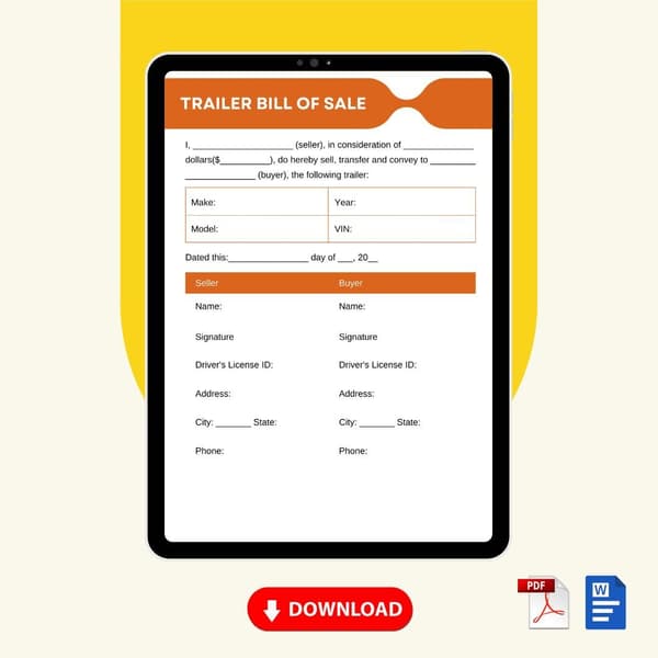 Trailer Bill of Sale Form Template [Printable Word Editable] - Image 2