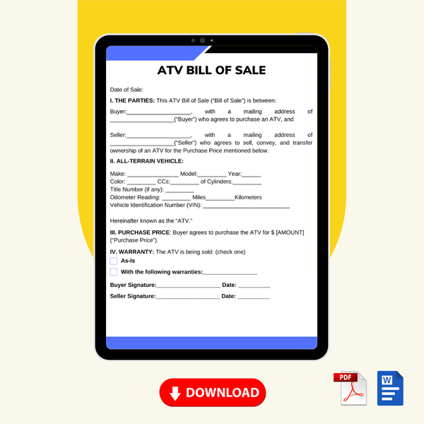ATV Bill of Sale Form Template [Printable Word Editable] - Image 2