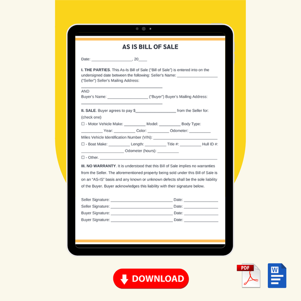 As Is Bill of Sale Form Template [Printable Word Editable] - Image 2