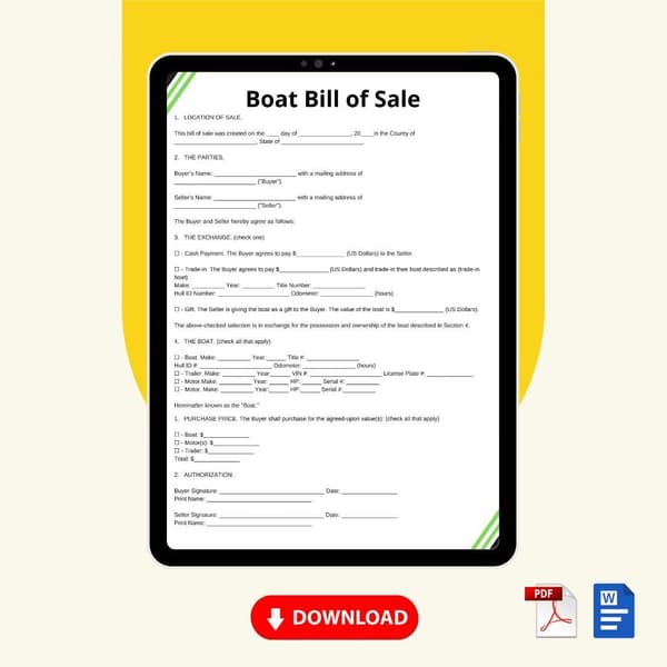 Boat Bill of Sale Form Template [Printable Word Editable] - Image 2