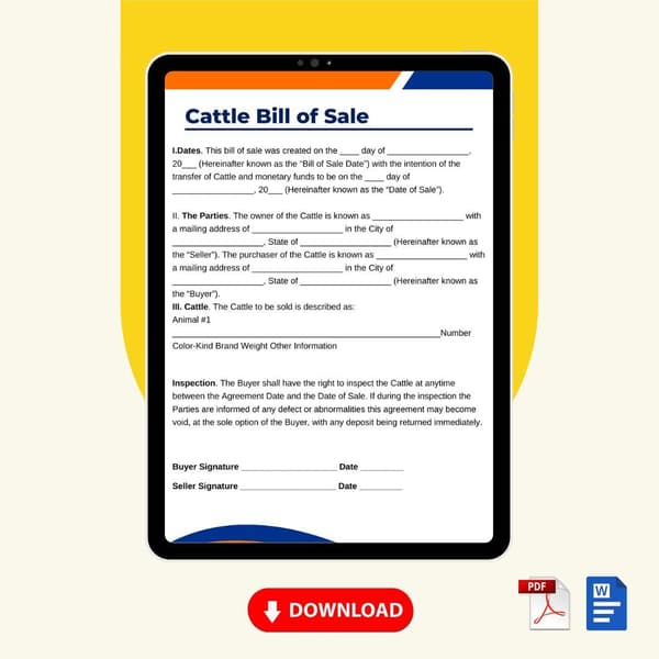 Cattle Bill of Sale Form Template [Printable Word Editable] - Image 2
