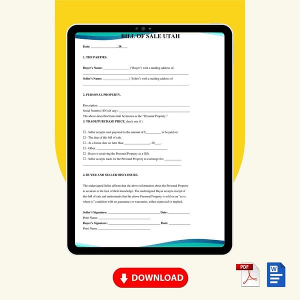 Bill of Sale Utah [UT] Form Template [Printable Word Editable] - Image 2