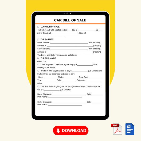 Car Bill of Sale Form Template [Printable Word Editable] - Image 2