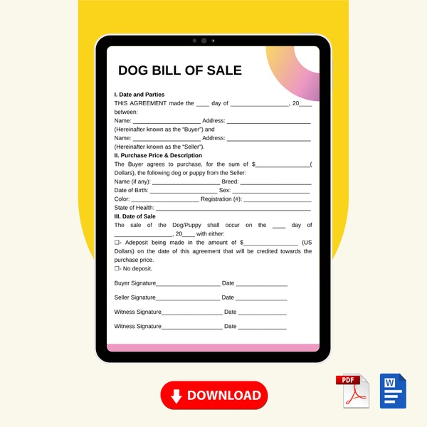 Dog Bill of Sale Form Template [Printable Word Editable] - Image 2