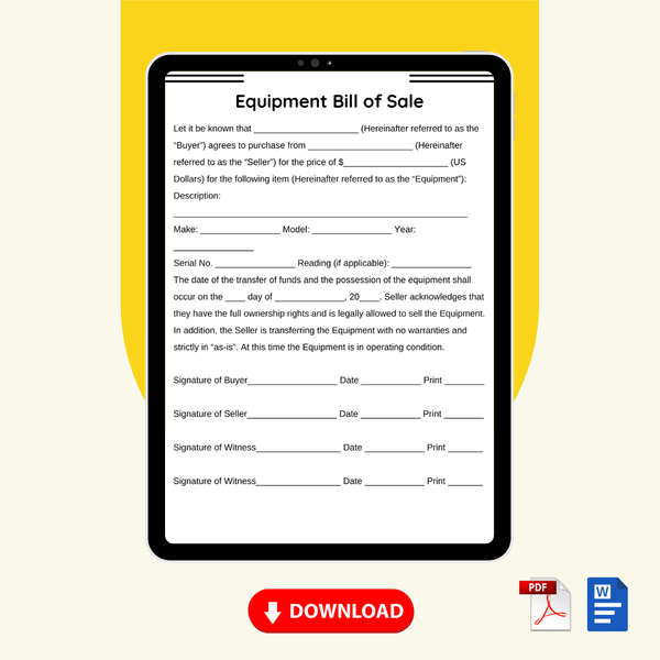 Equipment Bill of Sale Form Template [Printable Word] - Image 2