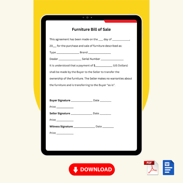 Furniture Bill of Sale Form Template [Printable Word Editable] - Image 2