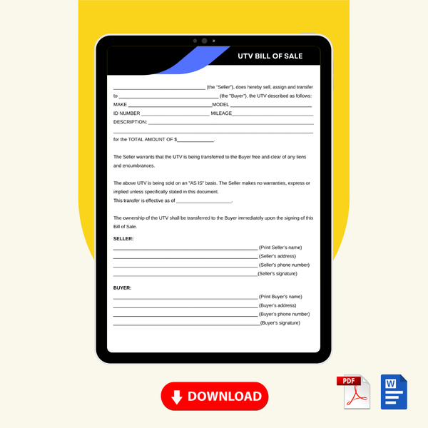 UTV Bill of Sale Form Template [Printable Word Editable] - Image 2