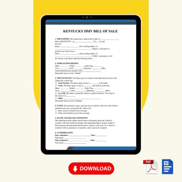Kentucky DMV Bill of Sale Form Template [Printable Word Editable] - Image 2