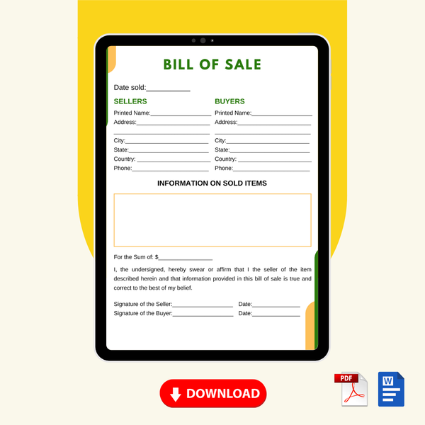 Generic Bill of Sale Form Template [Printable Word Editable] - Image 2