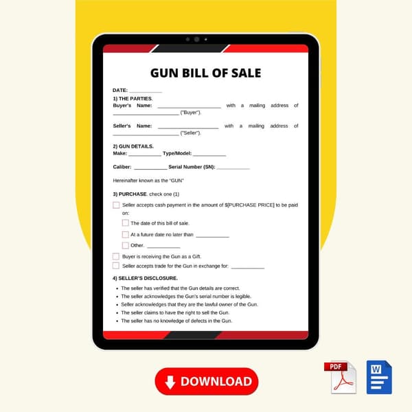 Gun Bill of Sale Form Template [Printable Word Editable] - Image 2