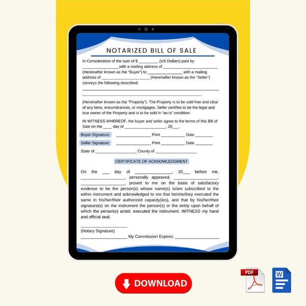 Notarized Bill of Sale for Car Form Template [Word Editable] - Image 2