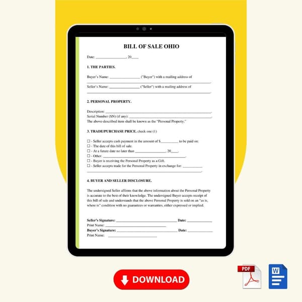 Ohio Bill of Sale [OH] Form Template [Printable Word Editable] - Image 2