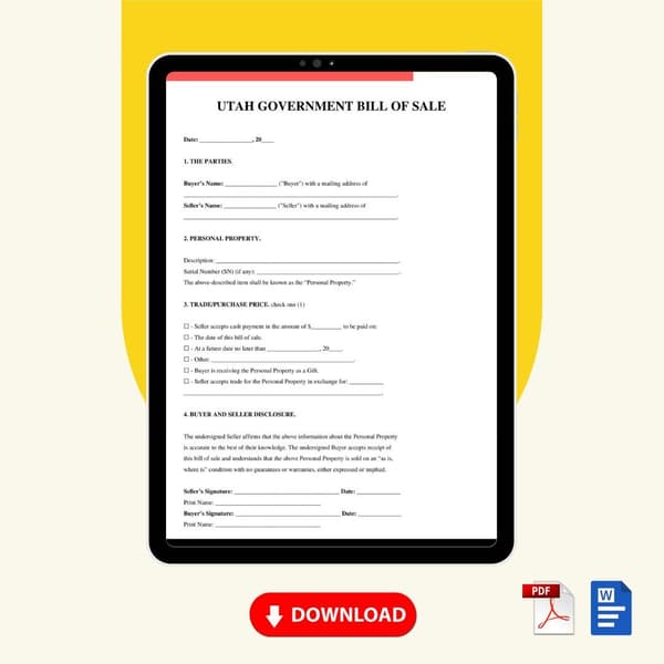Utah Gov Bill of Sale Form Template [Printable Word Editable] - Image 2
