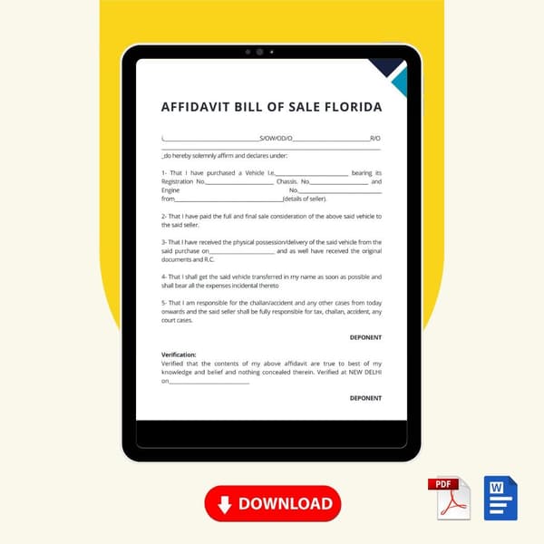 Affidavit Bill of Sale Florida Form Template [Word Editable] - Image 2