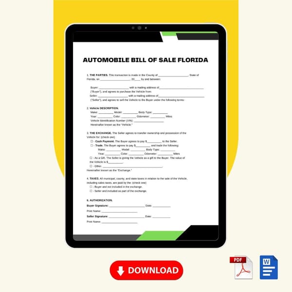 Automobile Bill of Sale Florida Form Template [Word Editable] - Image 2
