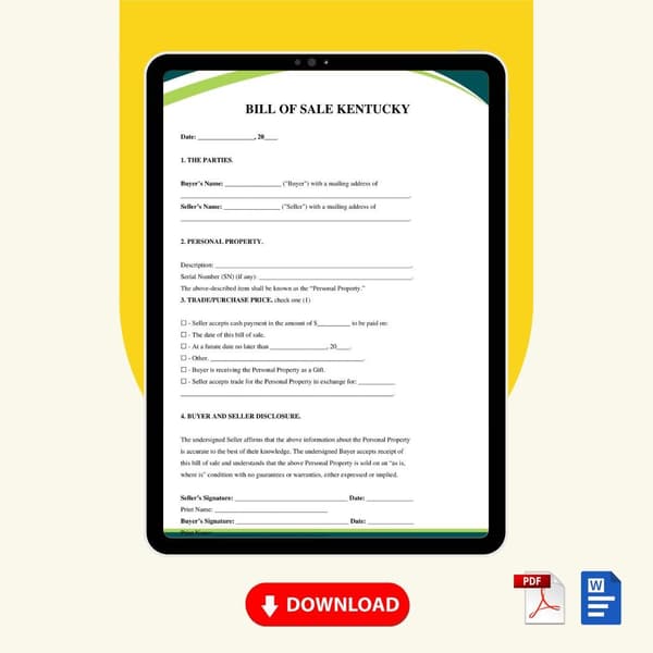 Bill of Sale Kentucky [KY] Form Template [Printable Word Editable] - Image 2