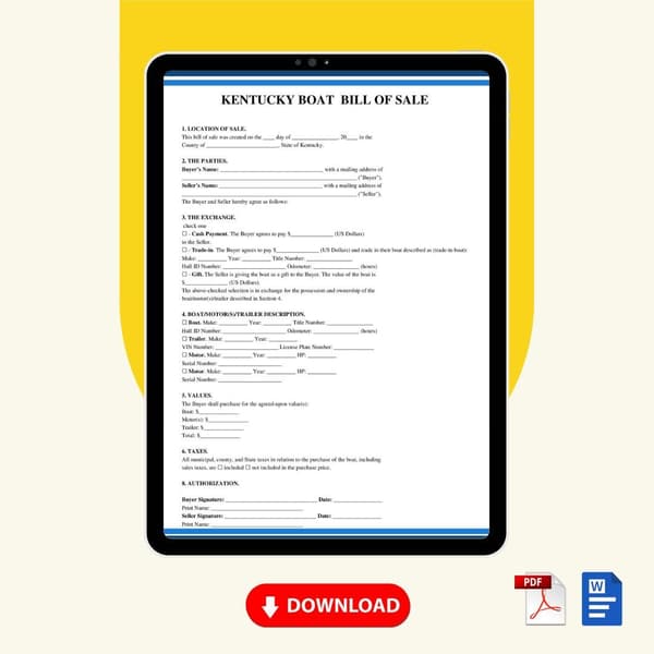 Kentucky Boat Bill of Sale [KY] Form Template [Word Editable] - Image 2