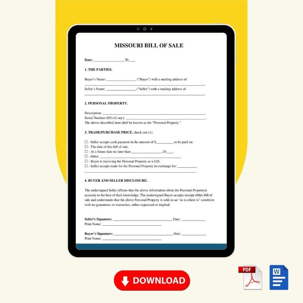 Missouri DMV Bill of Sale Form Template [Printable Word Editable] - Image 2