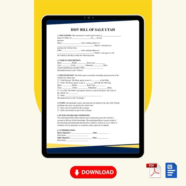 DMV Bill of Sale Utah Form Template [Printable Word Editable] - Image 2