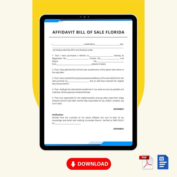 Auto Bill of Sale Florida Form Template [Printable Word Editable] - Image 2