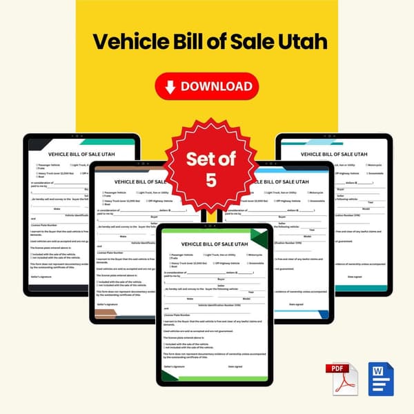 Vehicle Bill of Sale Utah