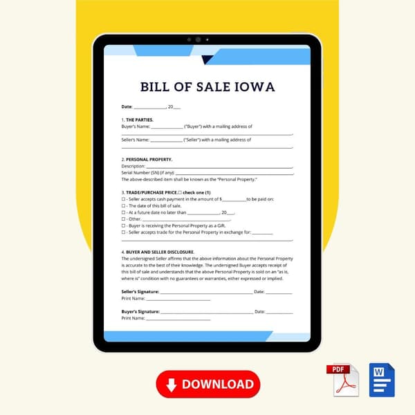Bill of Sale Iowa Form Template [Printable Word Editable] - Image 2